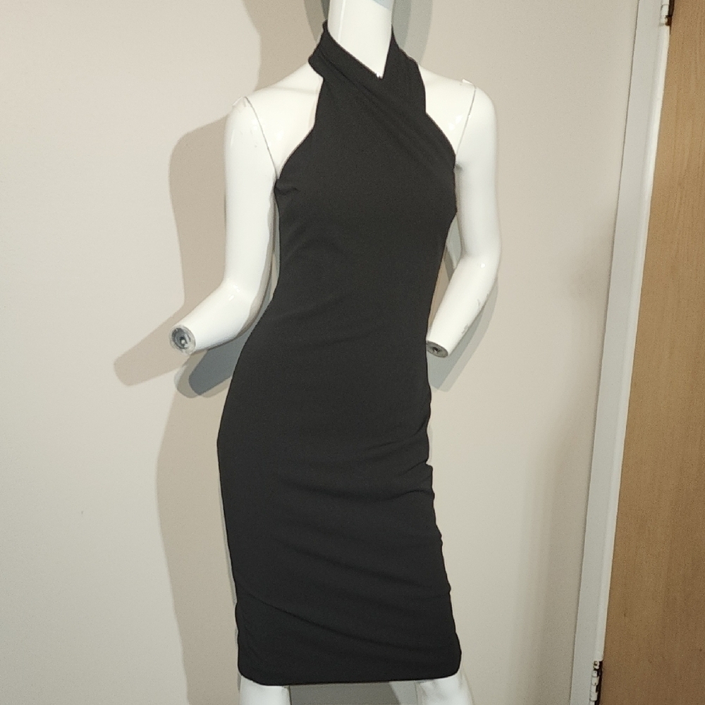 Rachel Black Sleeveless Halter Midi Dress